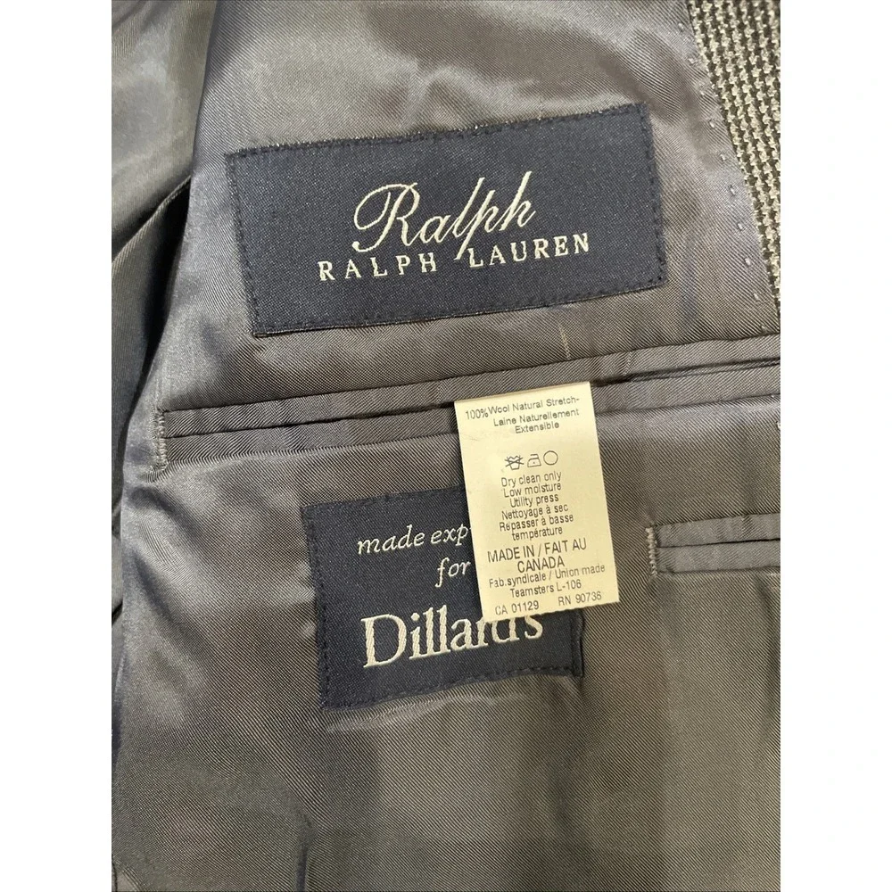 Ralph Ralph Lauren Men's Houndstooth Blazer Wool Stretch Gray Size 38R - Picture 4 of 8